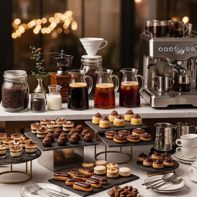 Elegant coffee break with pastries and beverages by Matera