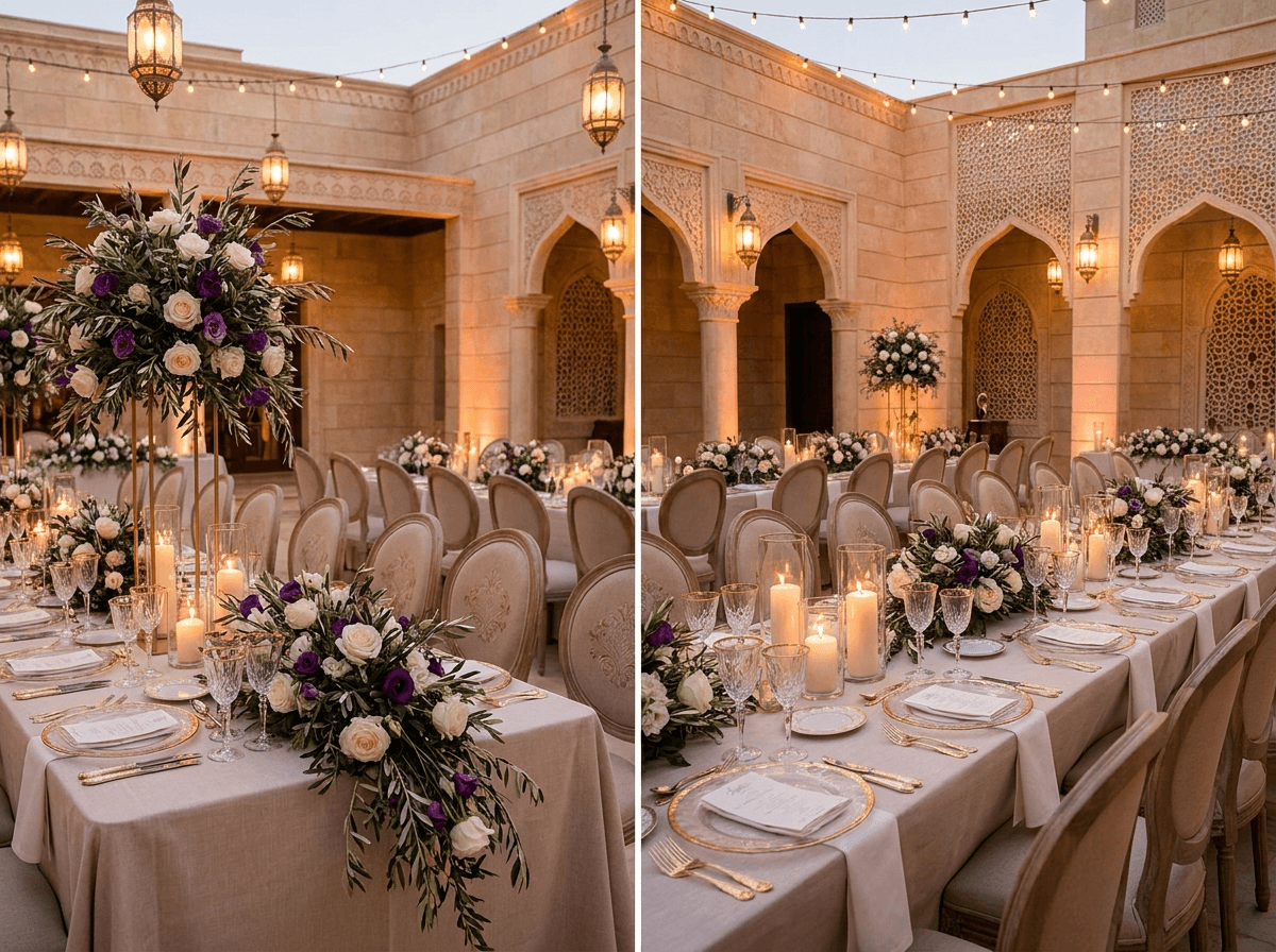 Elegant event setup and styling with warm premium details