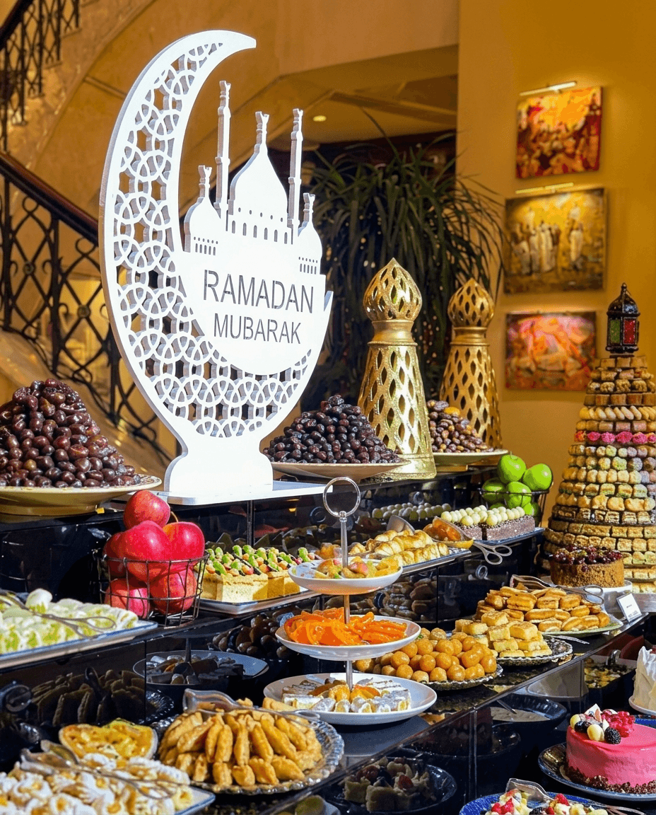 Warm Ramadan catering presentation for iftar and suhoor
